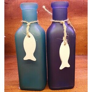 Set of Blue decorative Glass bottles with fish ocean decor
